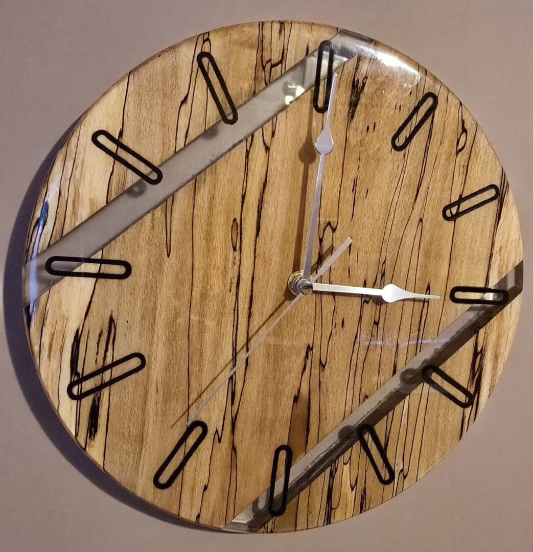 Handcrafted Spalted Beech Wall Clock with Clear Resin Inset - Image 5