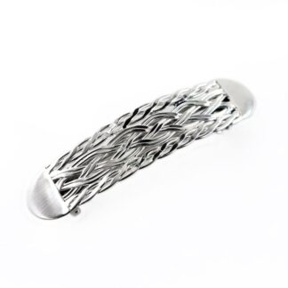 Sterling silver hair barrette with woven centre and polished curved ends