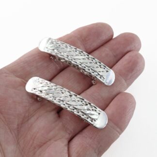Pair of Small Sterling Silver Hair Barrettes with Woven Design
