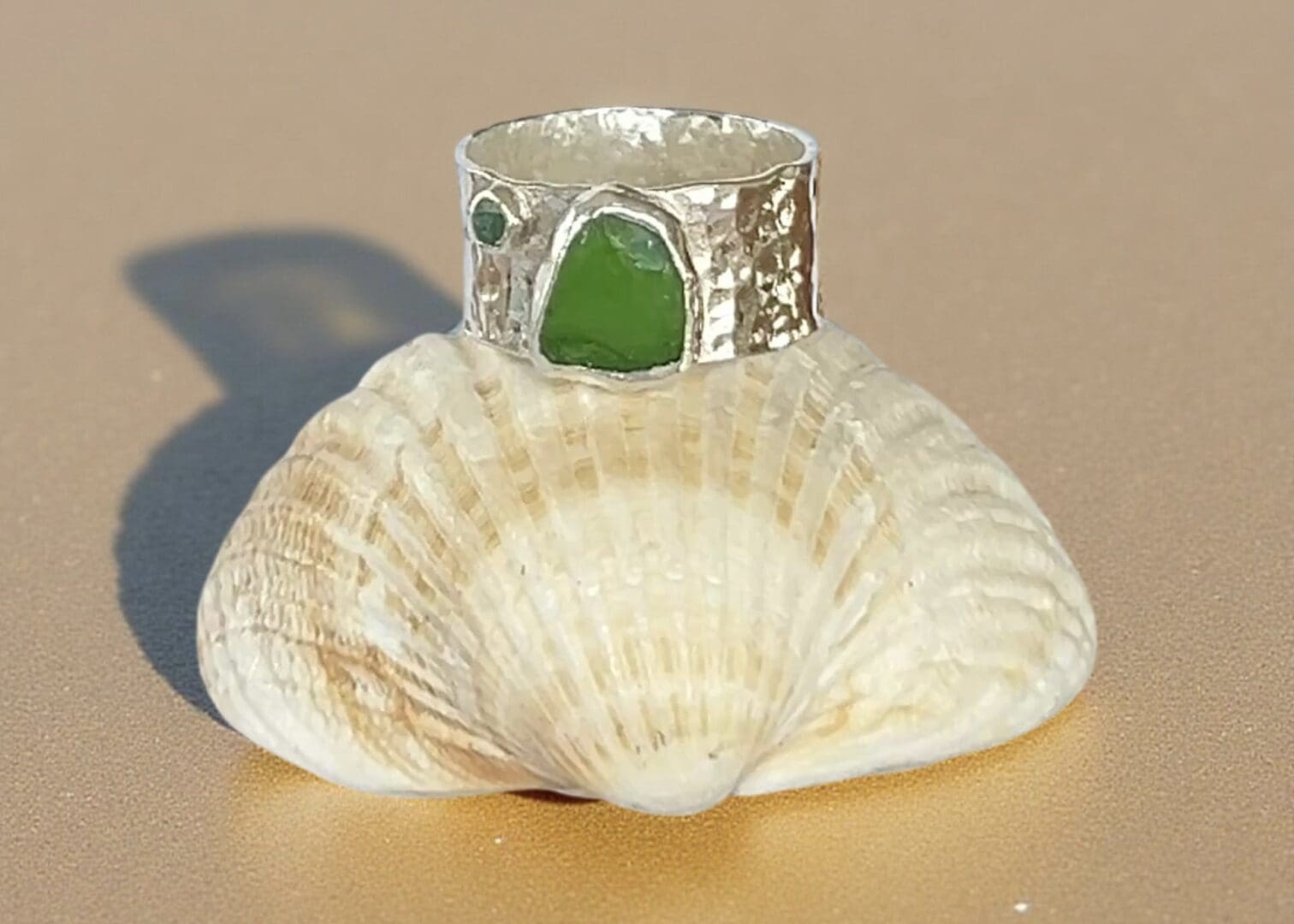 Sterling Silver Emerald Sea Glass Ring – Handmade Coastal Jewellery - Image 6
