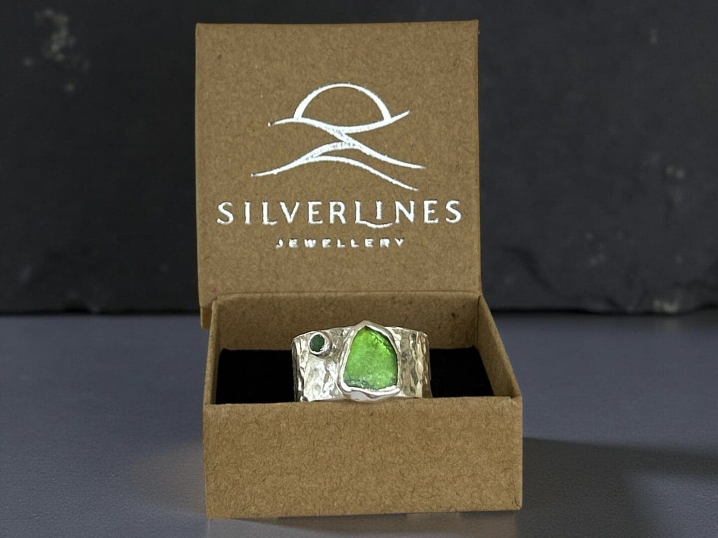 Sterling Silver Emerald Sea Glass Ring – Handmade Coastal Jewellery - Image 5