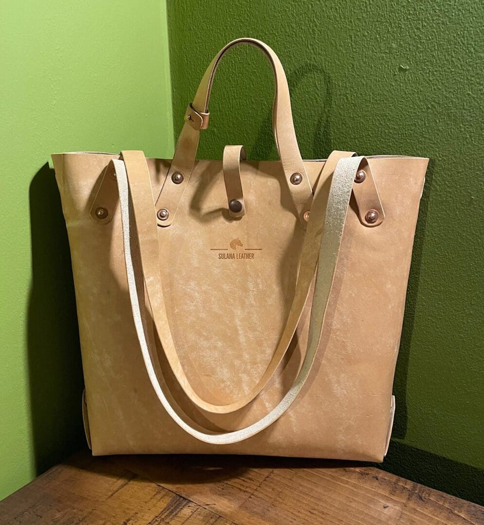 Italian “Graffiti” leather, tote bag, natural, handcrafted