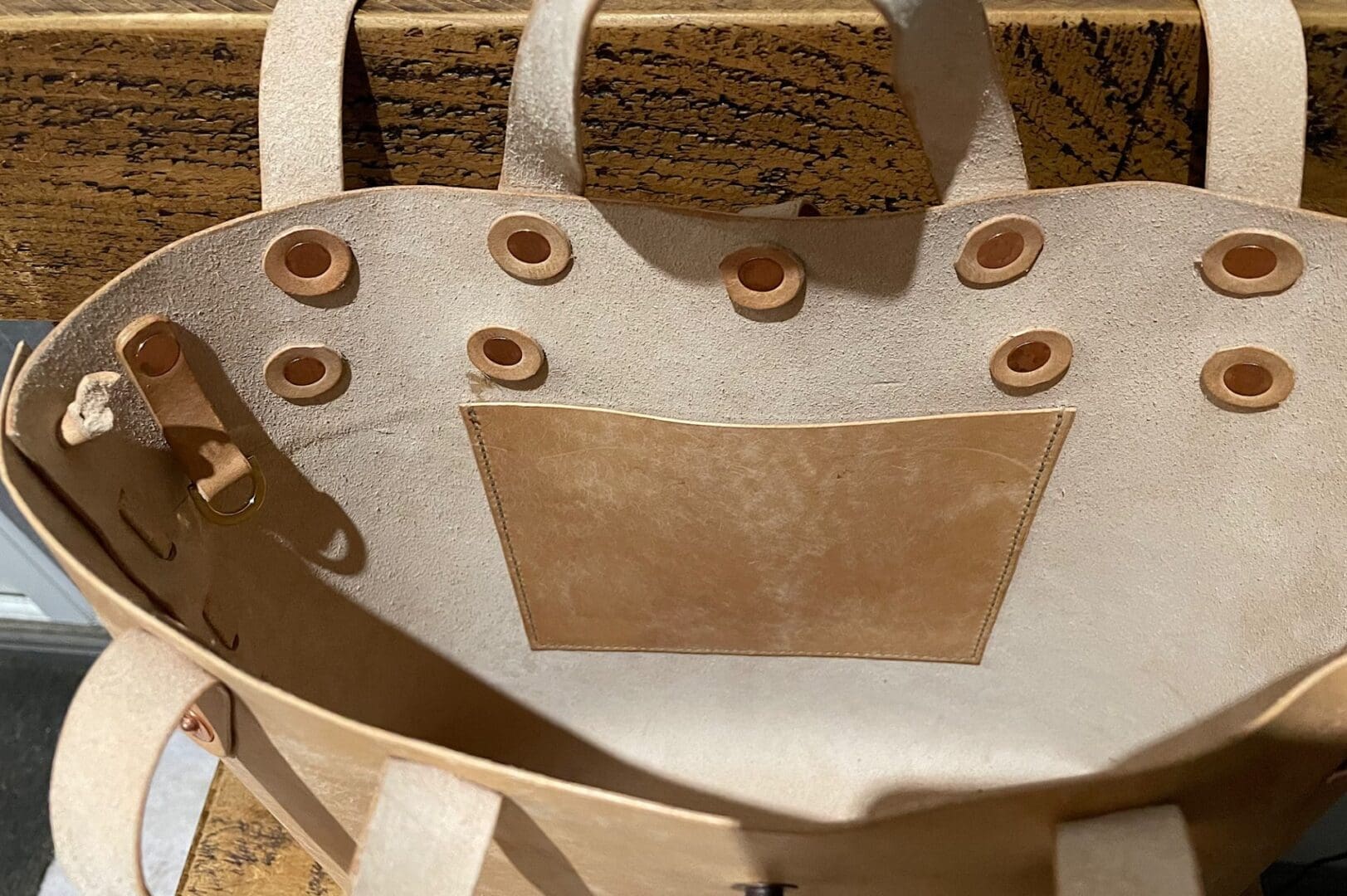 Italian “Graffiti” leather, tote bag, natural, handcrafted - Image 6