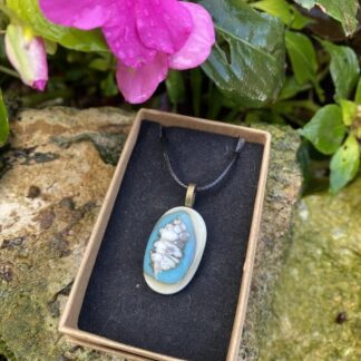 Blue and Cream fused glass pendant