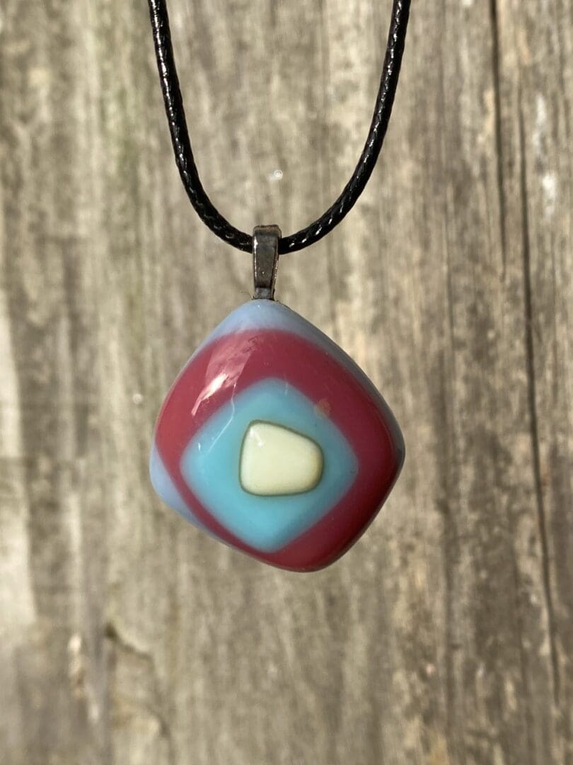 Geometric Retro style fused glass pendant