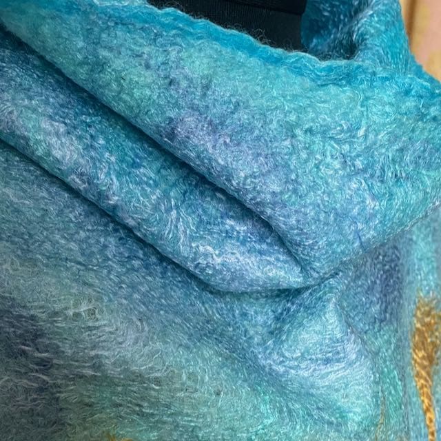 Poncho with Roll Neck Cowl Handmade Felt Barleyfields - Image 5