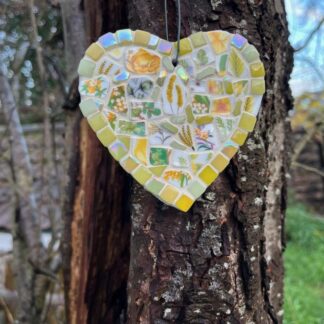 Mosaic heart made with vintage china