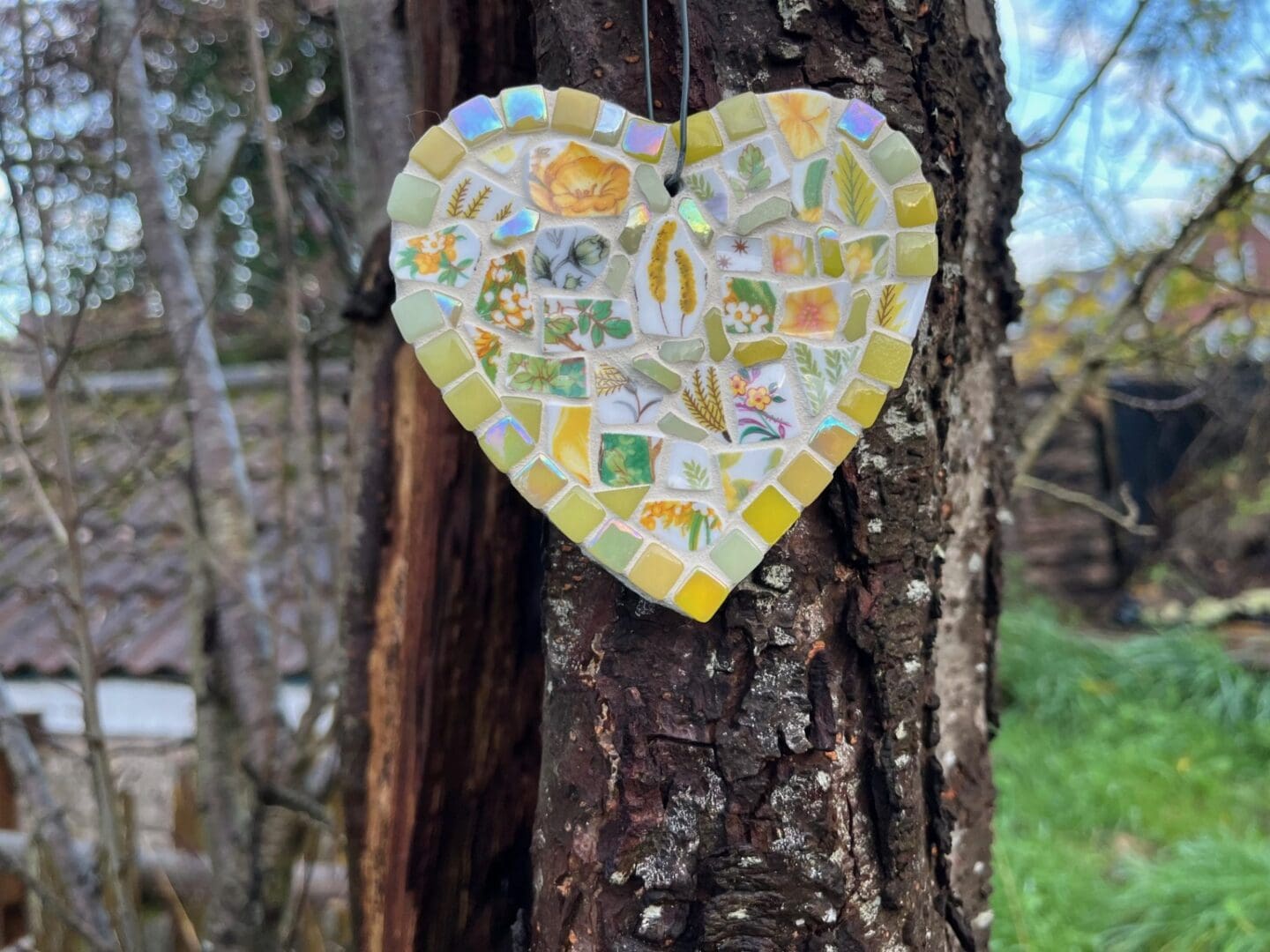 Mosaic heart made with vintage china