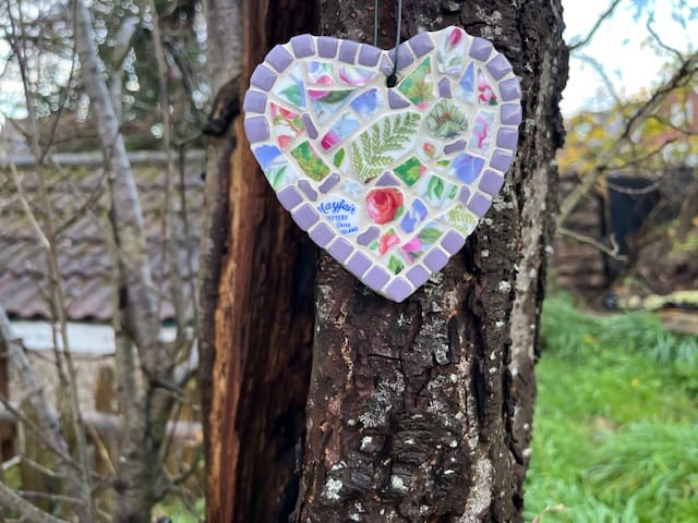 Rustic Vintage China Heart - charming Handmade Home decor, gift for Country style interiors.