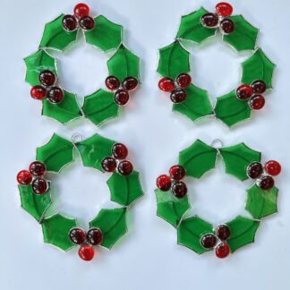 Mini holly wreath suncatcher