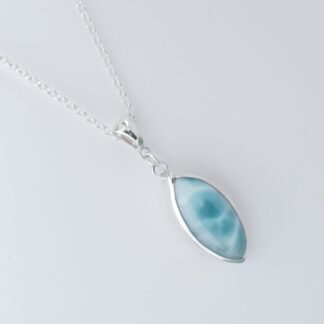 One-of-a-Kind Marquise Larimar Pendant in Argentium Silver | Handmade Dominican Larimar Jewellery