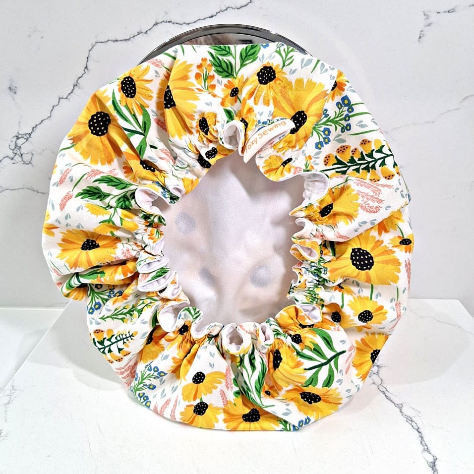Yellow Floral Luxury Shower Cap - Image 3