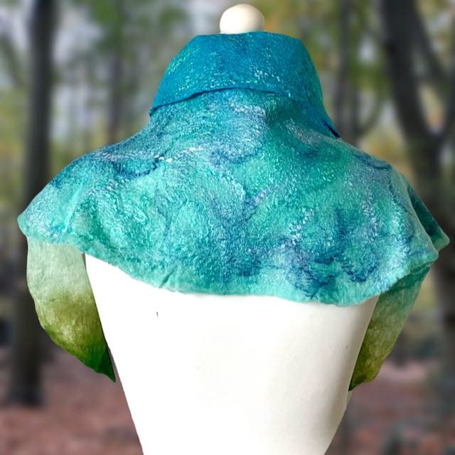 Poncho with Roll Neck Cowl Handmade Felt Barleyfields - Image 2