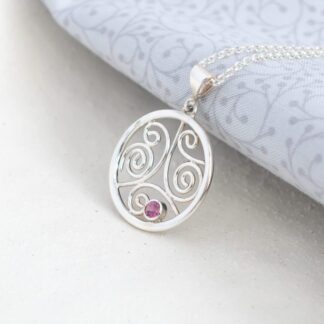 Celtic Circle Pendant with Pink Rhodolite Garnet & Argentium Silver Swirls