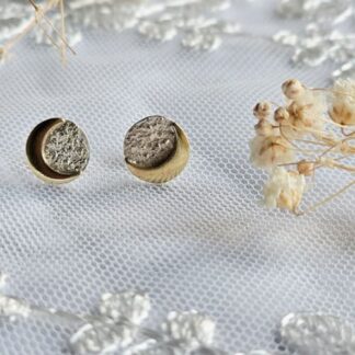 Handmade Silver-bras Moon Stud Earrings