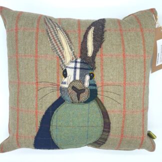 Tweed applique hare on tweed cushion