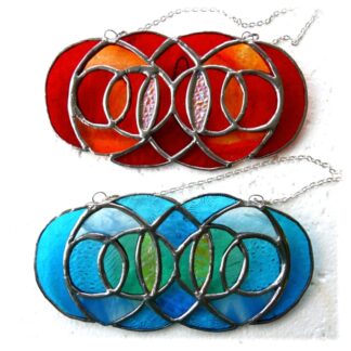 Abstract stained glass suncatcher art lightcatcher ocean Autumn colours