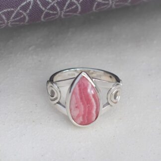 Rhodochrosite Celtic Swirl Ring, UK Size O ½ , One-of-a-Kind