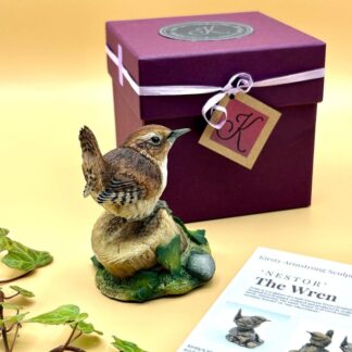 Wren Bird Sculpture In Hand Painted Resin