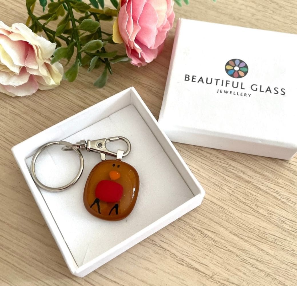 Fused glass robin keyring