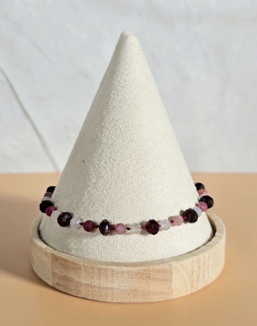 Spinel and garnet gemstone bracelet, flat, Isobel Kelly Jewellery