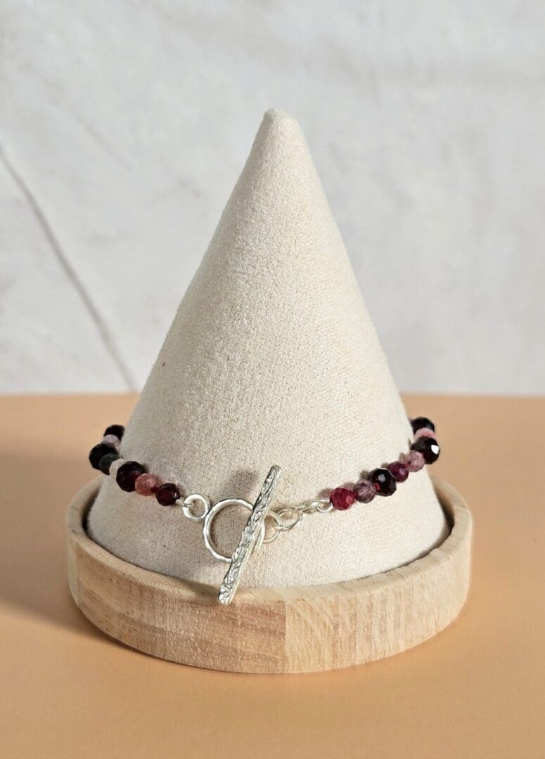 Spinel and garnet gemstone bracelet, silver toggle, Isobel Kelly Jewellery