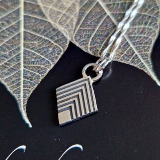Handmade oxidised sterling silver necklace embossed with Art Deco Style chevron pattern