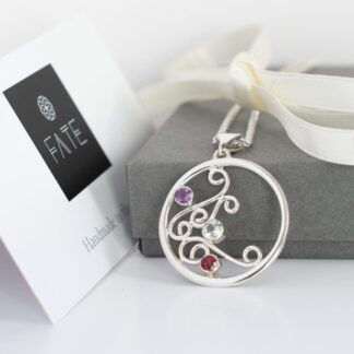 Sterling Silver Circle Necklace with Prasiolite, Amethyst & Garnet