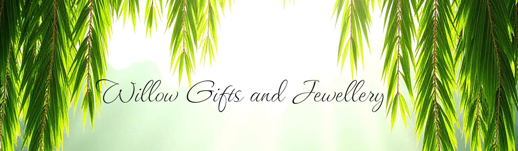 Text Willow Gifts and Jewellery framed by weeping willow branches