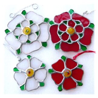 Yorkshire Lancashire Red White Rose stained glass suncatcher