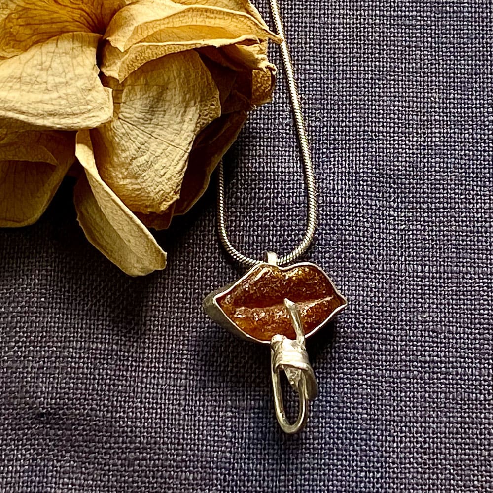 Sterling Silver Baltic Amber Lips pendant necklace