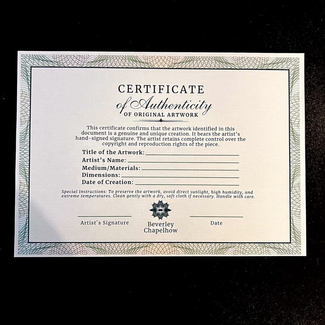 bevart artist certificate of authenticity