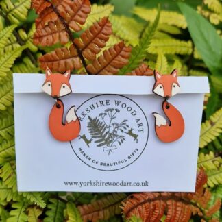 Handmade Wooden Fox Stud Earrings