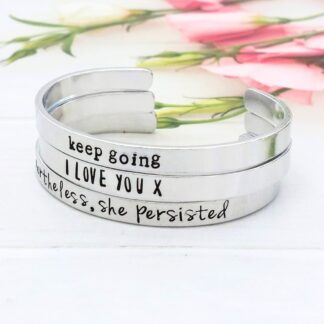 6mm aluminium cuff bracelet personalised with your own text