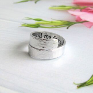 6mm hammered texture aluminium wrap ring with a hand-stamped message inside