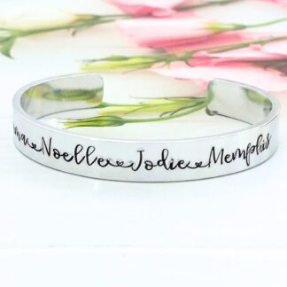9mm aluminium cuff bracelet hand-stamped with names
