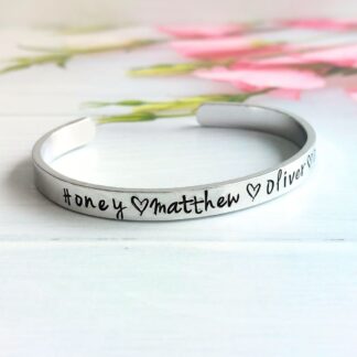 6mm aluminium cuff bracelet hand-stamped with names