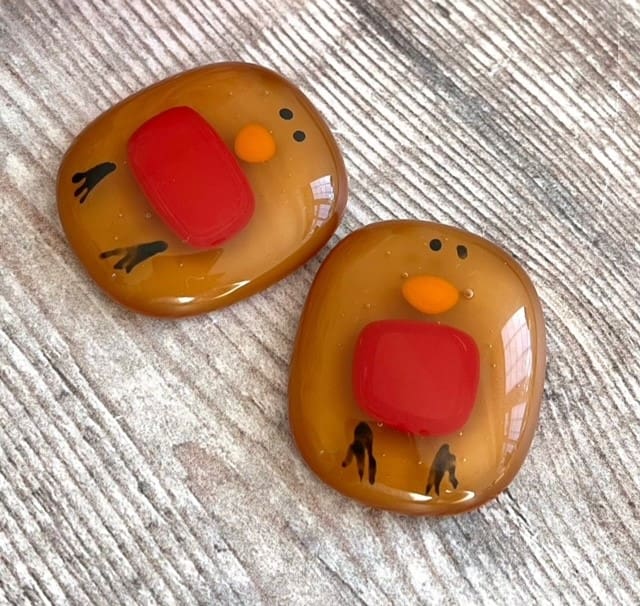 Brown fused glass robins