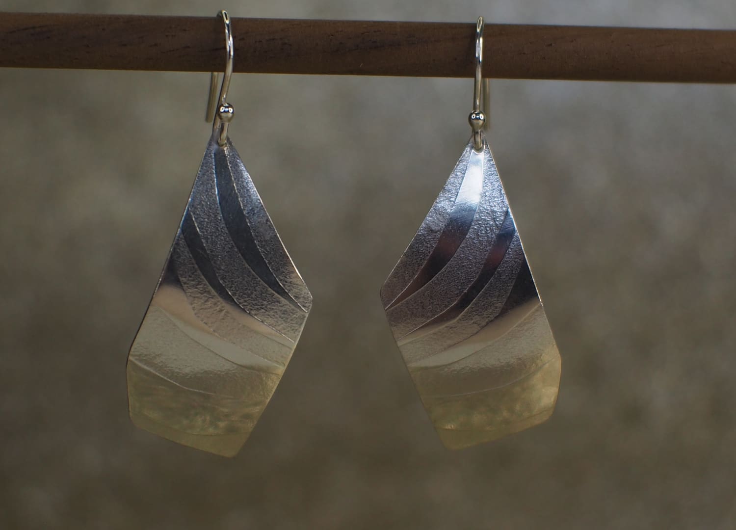 Handmade Silver Dangle Earrings with Unique Tiger Stripe Texture - Image 2
