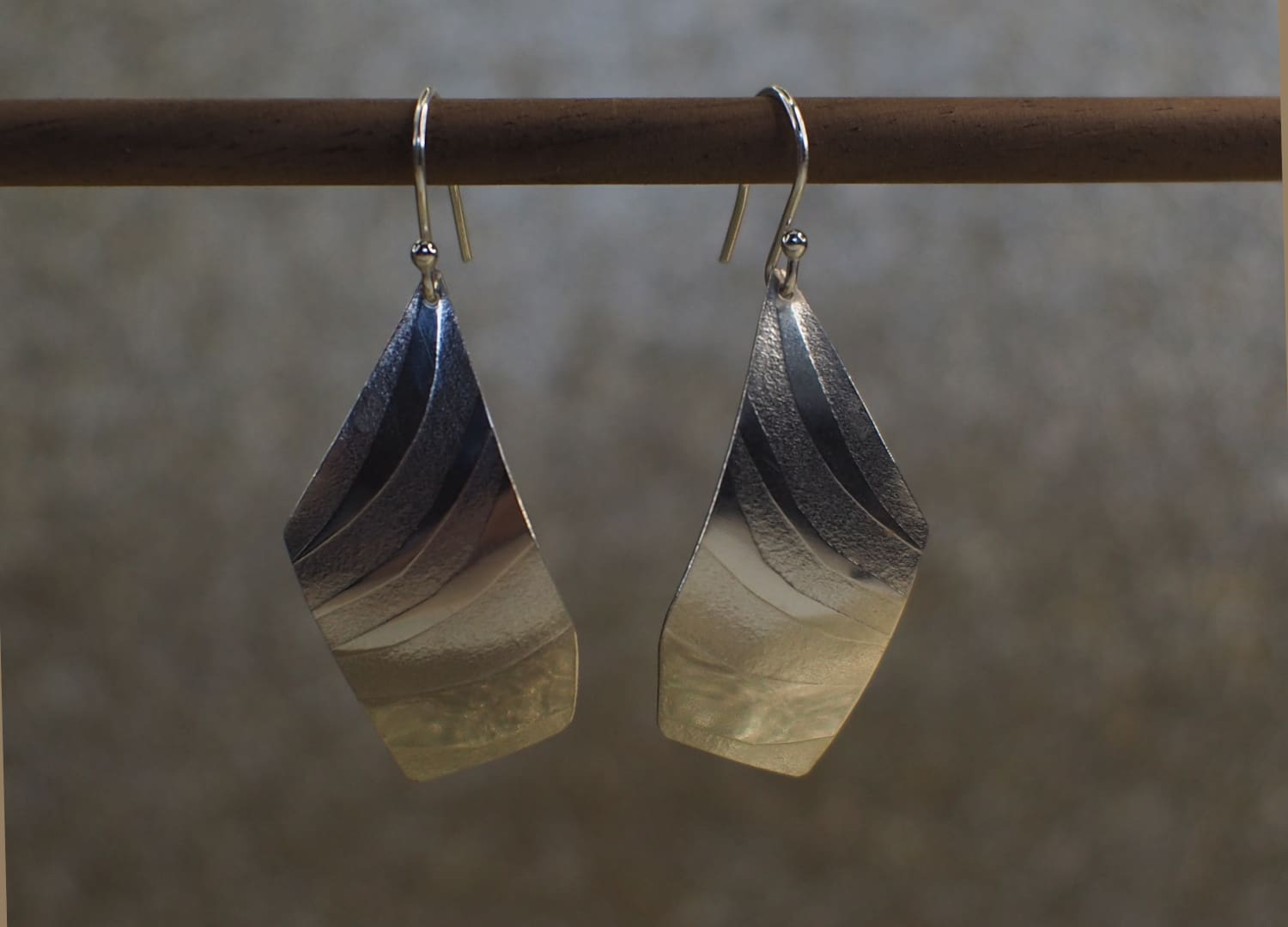 Handmade Silver Dangle Earrings with Unique Tiger Stripe Texture - Image 4