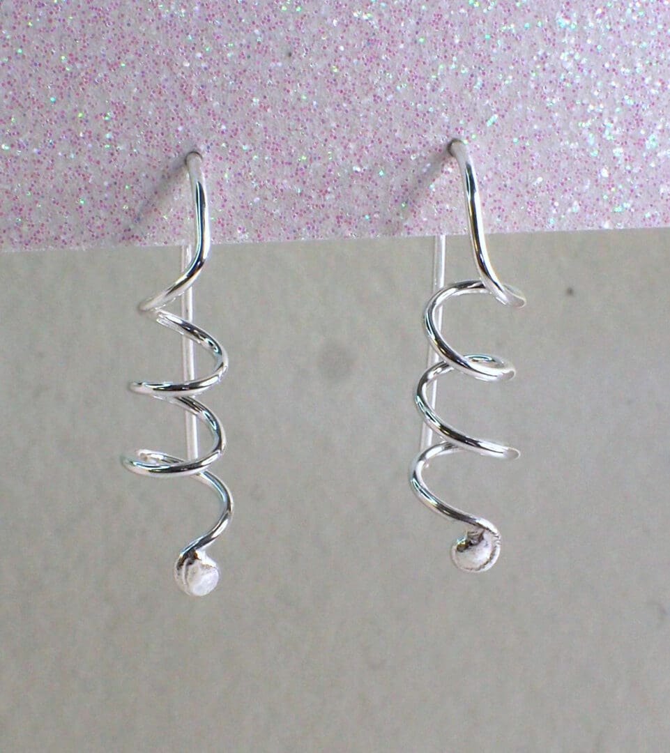 silver spiral threader earrings