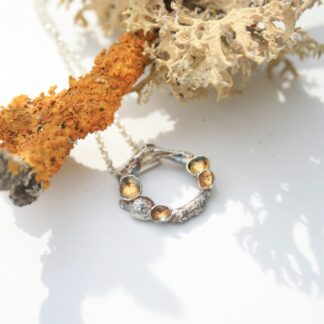Sterling silver twig necklace with lichen shapes