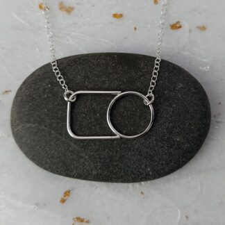 recycled sterling silver wire circle and square necklace