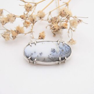 Oval dendritic opal gemstone necklace