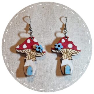 Handmade Toadstool House Wooden Earrings