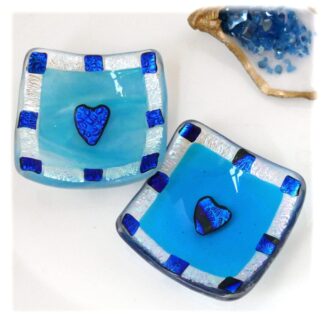 Fused Glass Trinket Diish dichroic decoration heart handmade gift stocking fillerTurquoise choice of colour 7cm