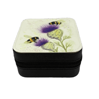 Black Base jewellery Box with Bees & Thistles artwork