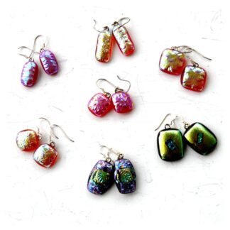 dichroic earring set 2 sterling silver hooks unique handmade fused glass
