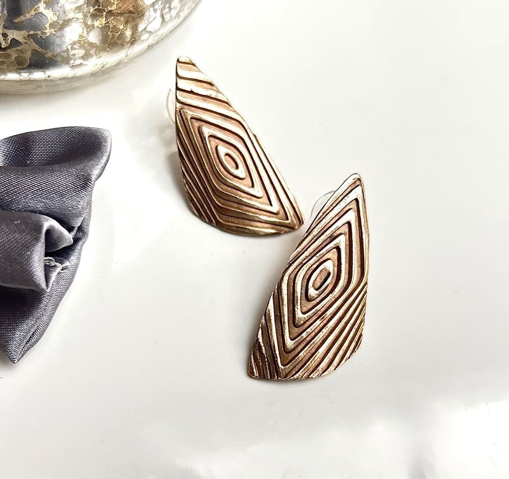 Bronze Geometric Handcrafted Earrings - Image 2