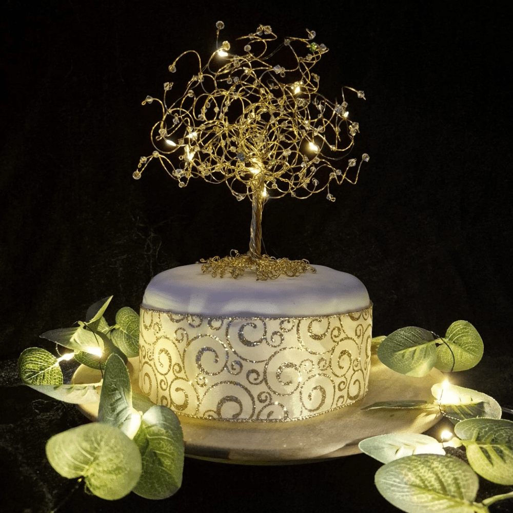 Personalised Wedding & Anniversary Cake Topper Keepsake - Gold Wire Crystal Tree